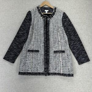 Chicos‎ Jacket Womens Size 2 (L/12) Black Tweed Stud Embellished Trim Open Front